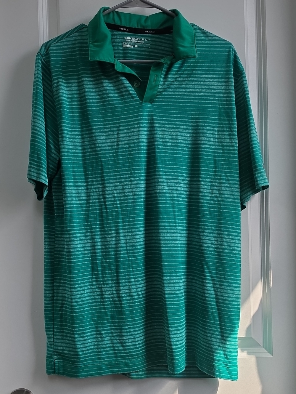 Nike Men's Green Striped Golf Polo
